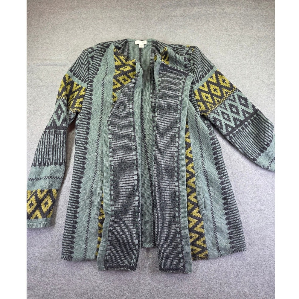 J. Jill Womens Geometric Wool Alpaca Blend Cardigan Sweater S Green Boho